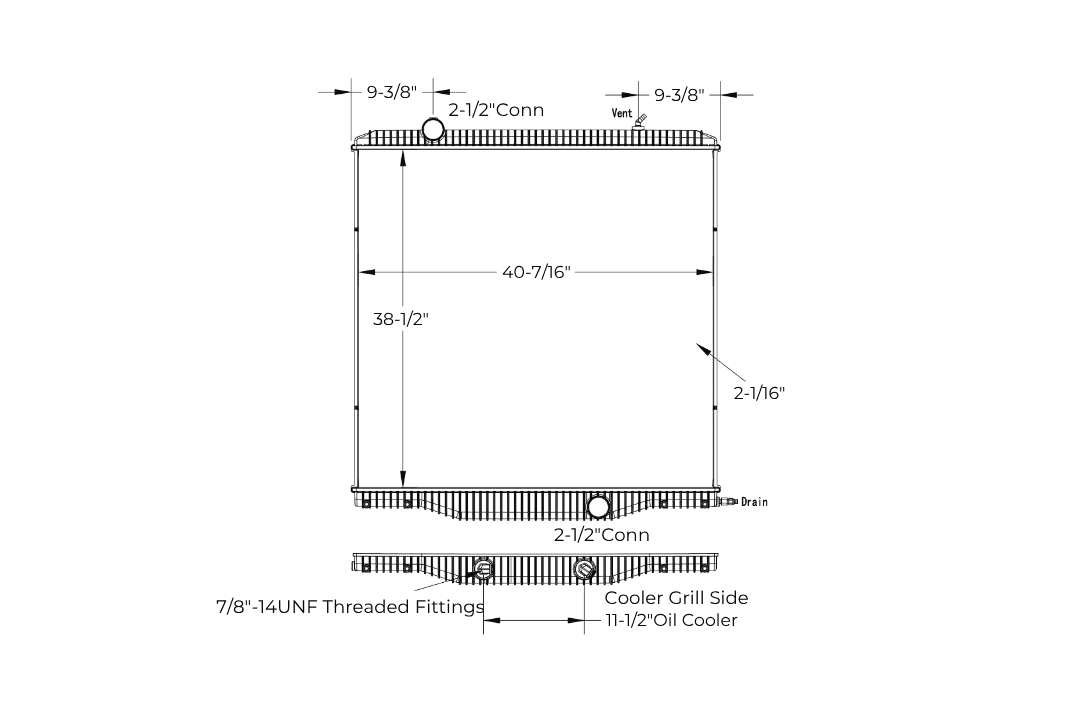 International Radiator – 2010-2015 (11-½” Oil Cooler w/Threaded Fittings on Grill Side) various